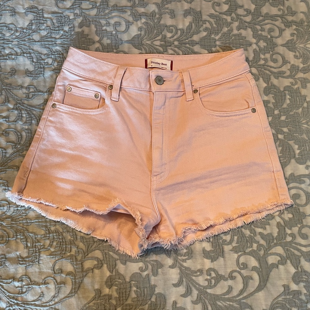 Aritzia Sunday Best high rise light pink denim shorts